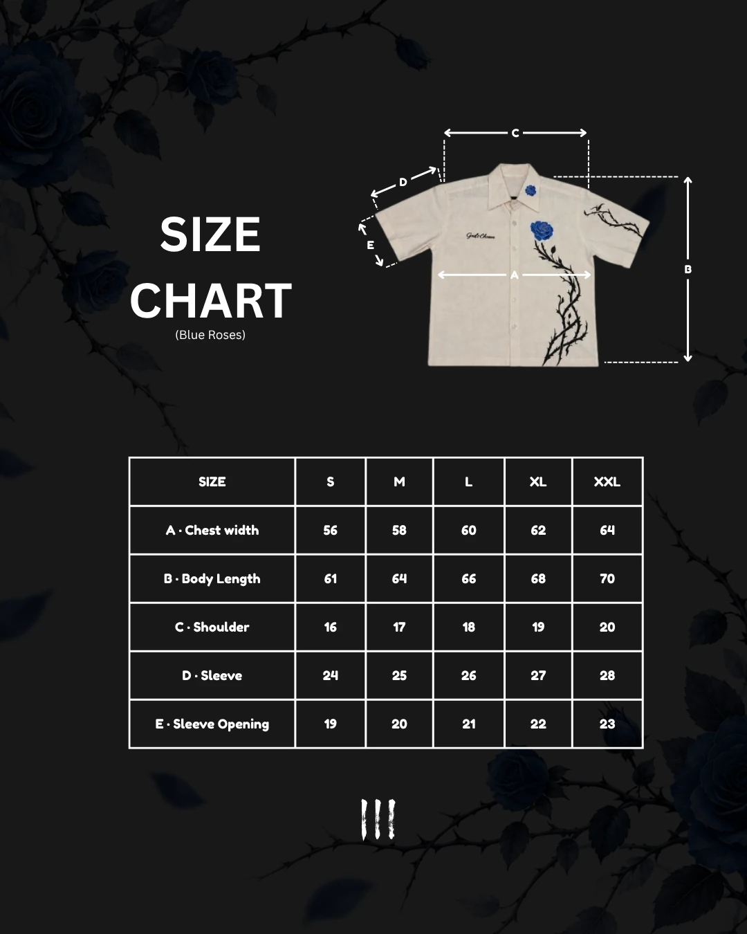 Blue Roses measurement diagram